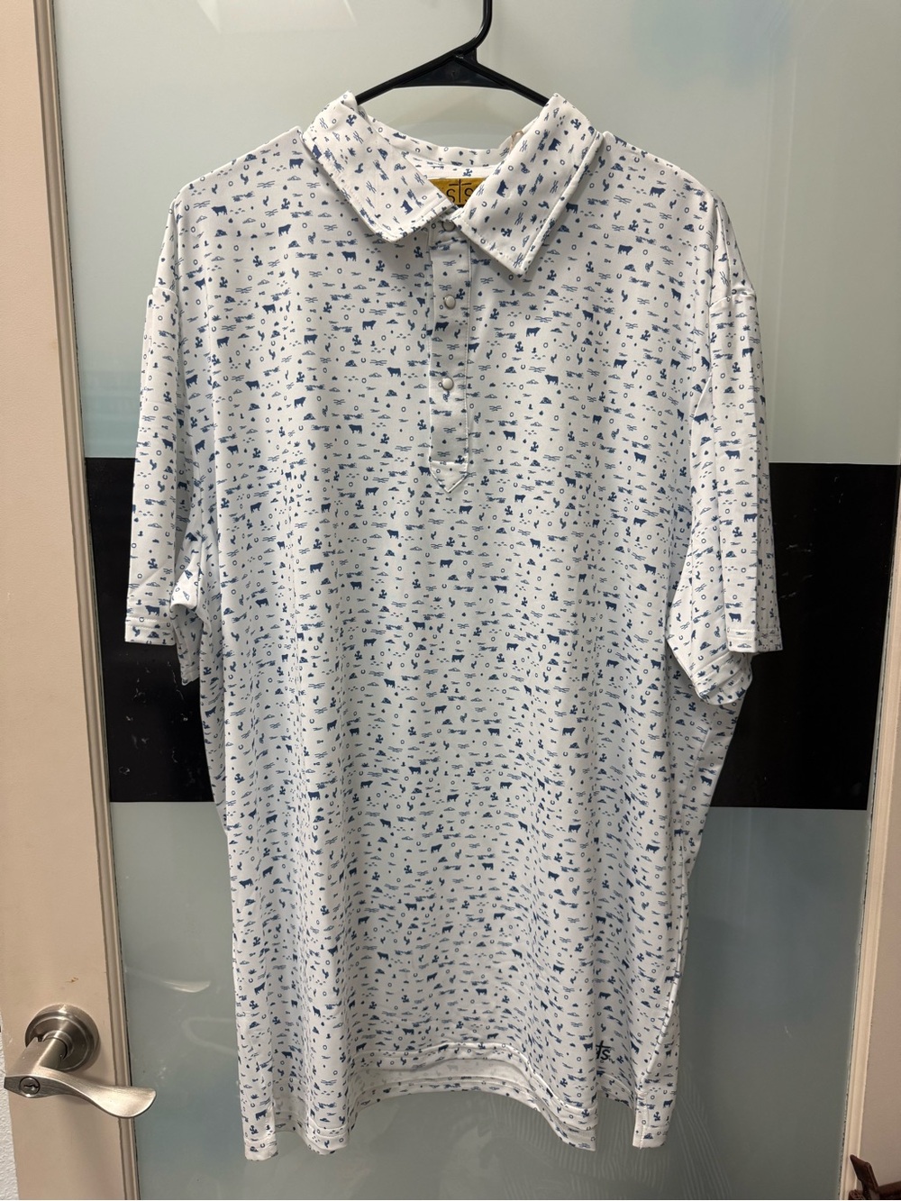 STS Ranchwear White Polo with Blue Mini-Print